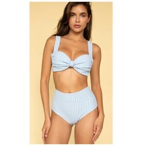 Montce Full Coverage High Rise Gingham Bikini Bottom Size Medium
